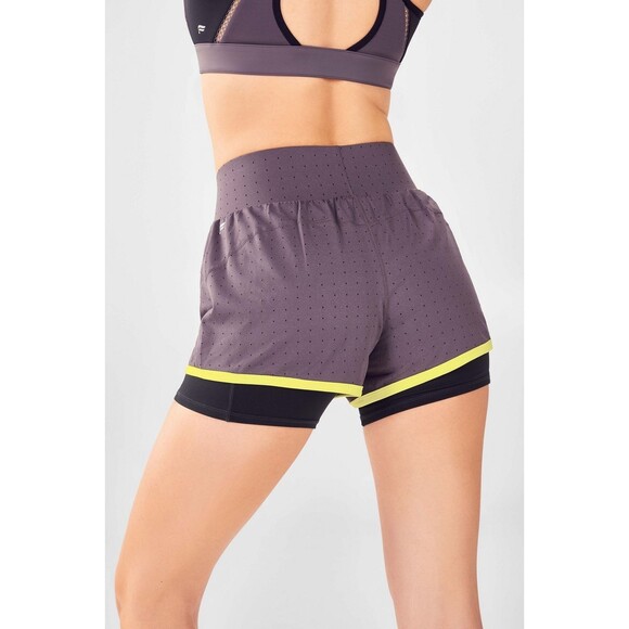 Fabletics Olesia Perforated Compression Running Shorts Gray/Lime Women's Size XL - Picture 5 of 7
